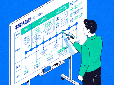 体育策划服务图标 - 策划人员在白板上绘制大型体育活动流程与营销策略图